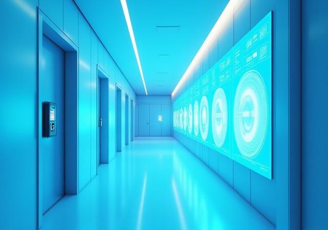 Futuristic biometric security hub at Horizon Atoll